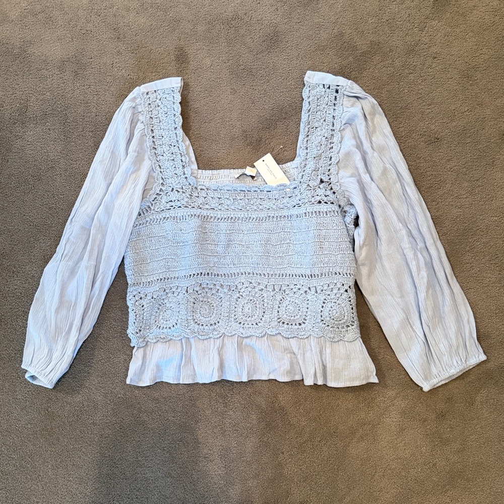 NWT American Eagle Light Blue Crochet Blouse
